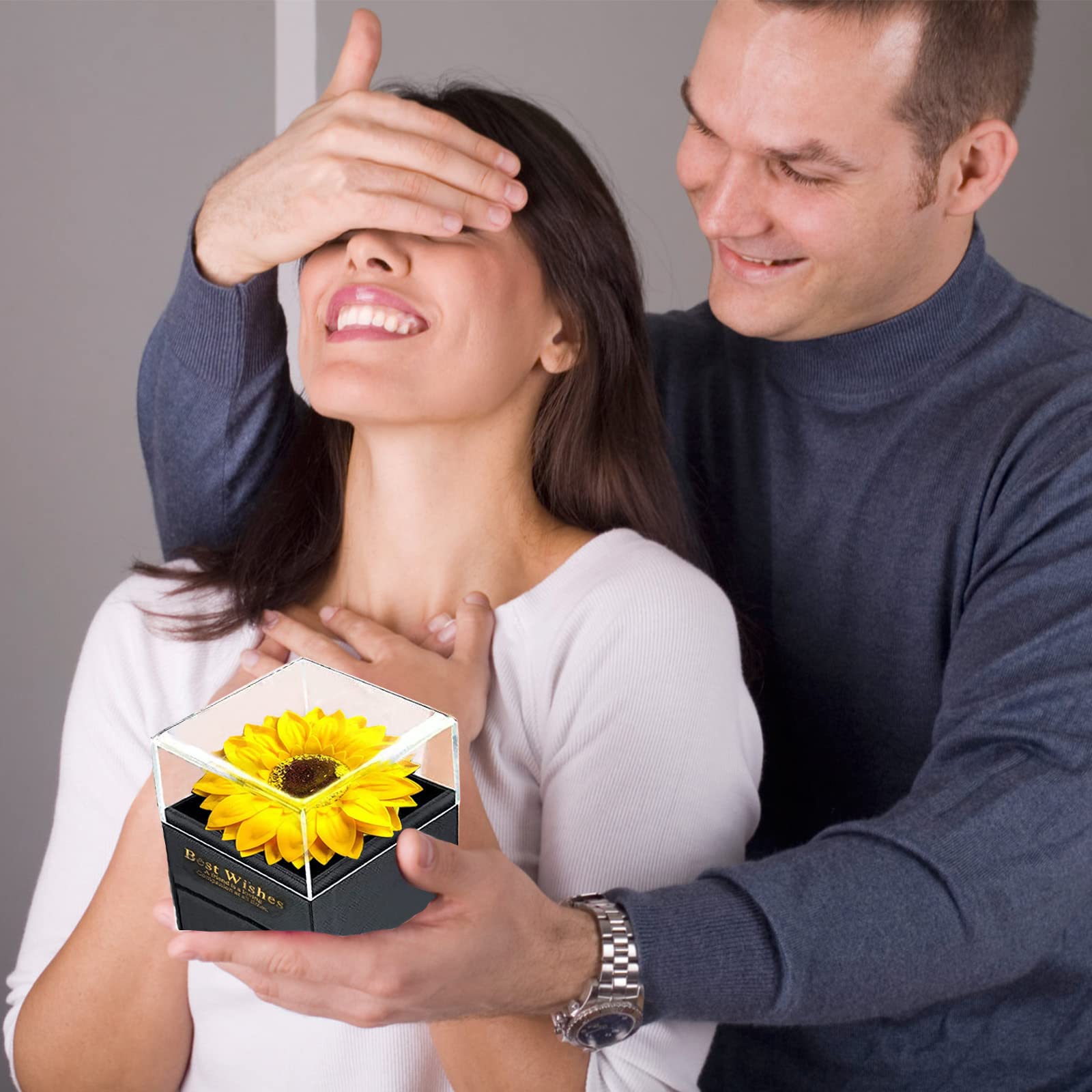 Squisita scatola regalo di girasole conservata con collana a forma di cuore, per donne per San Valentino, festa della mamma, anniversario, compleanno per mamma, sorella, moglie
