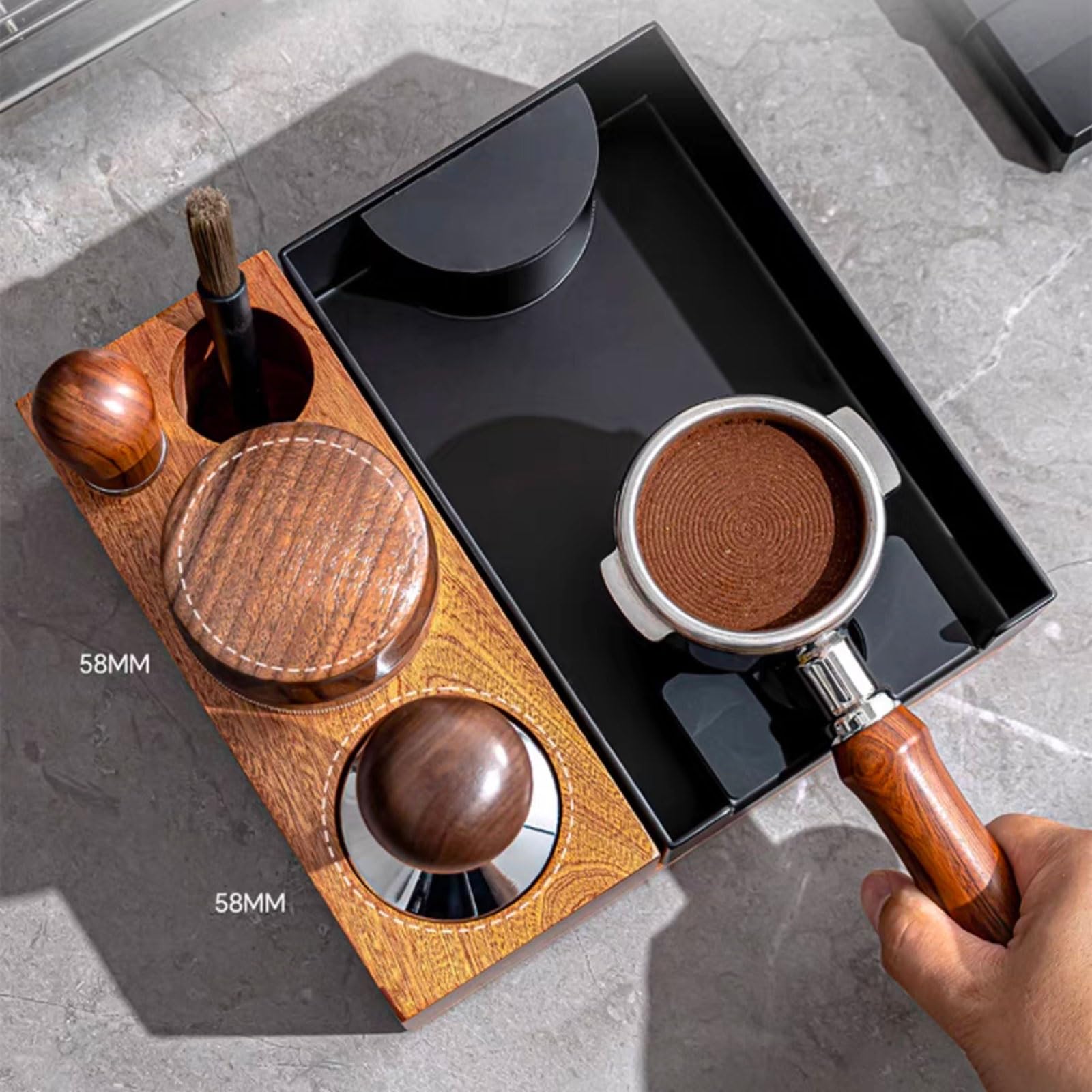 Stacja tamper do espresso, 58 mm tamper do kawy, akcesoria do espresso, dozownik kawy do idealnie kompaktowych fusów do kawy, profesjonalne narzędzia dla baristów