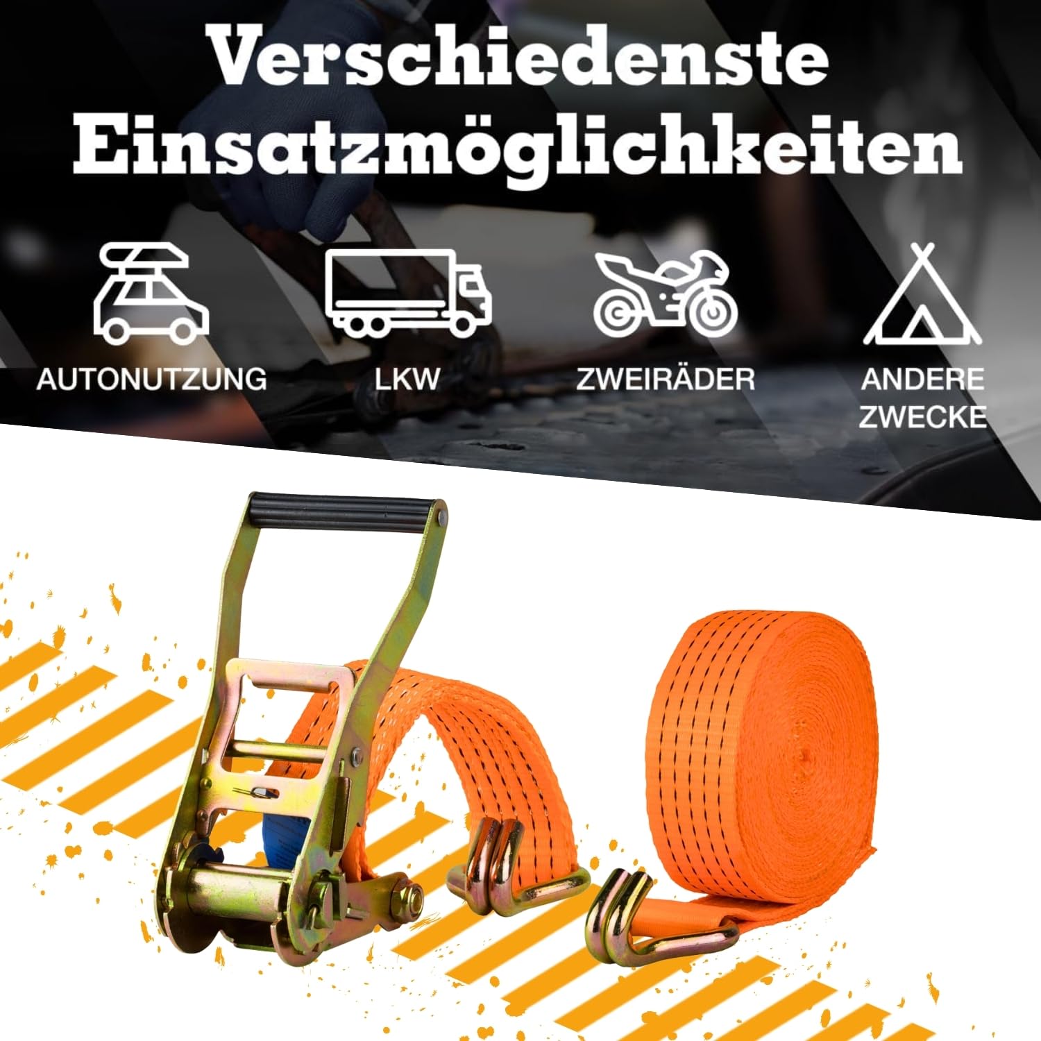 Safetytex Spanngurt 4t 50 mm x 2 m - 2-teilig mit Ratsche & Spitzhaken - hochwertiger Spanngurt aus Polyester - Zugkraft 4000 kg, für Transport & Sichern von Lasten (10 Stück)