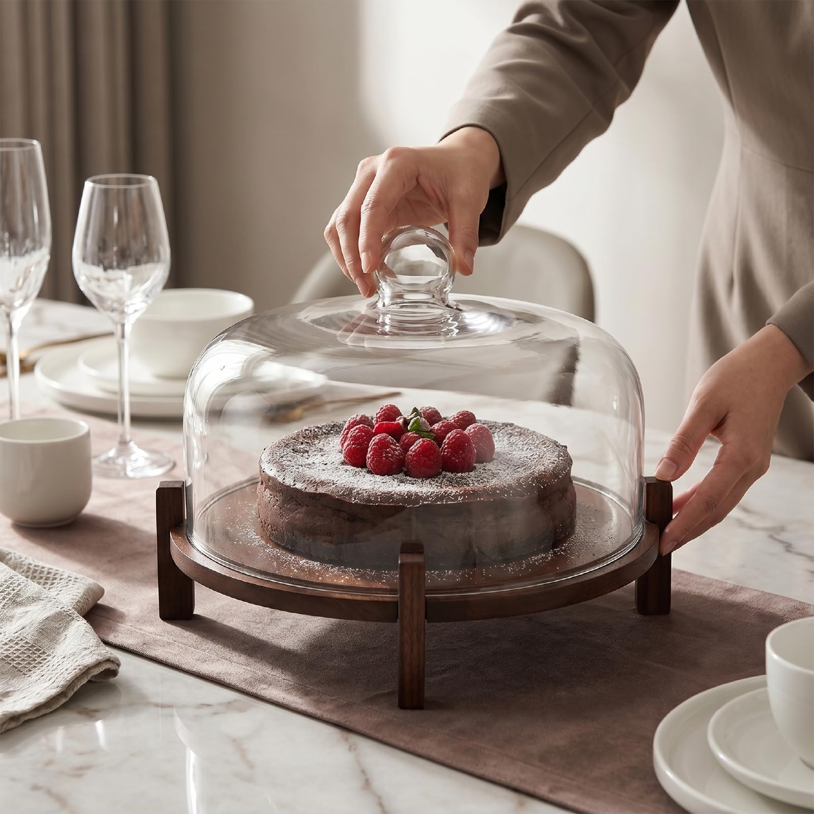 Pssopp Kuchenständer aus Holz mit Deckel, 27,9 Cm, Runder Kuchenständer, 2-in-1-Desserttisch-Präsentationssockel für Käsechips, Dips, Backen, Geburtstage, Küchenpartys, Hochzeiten