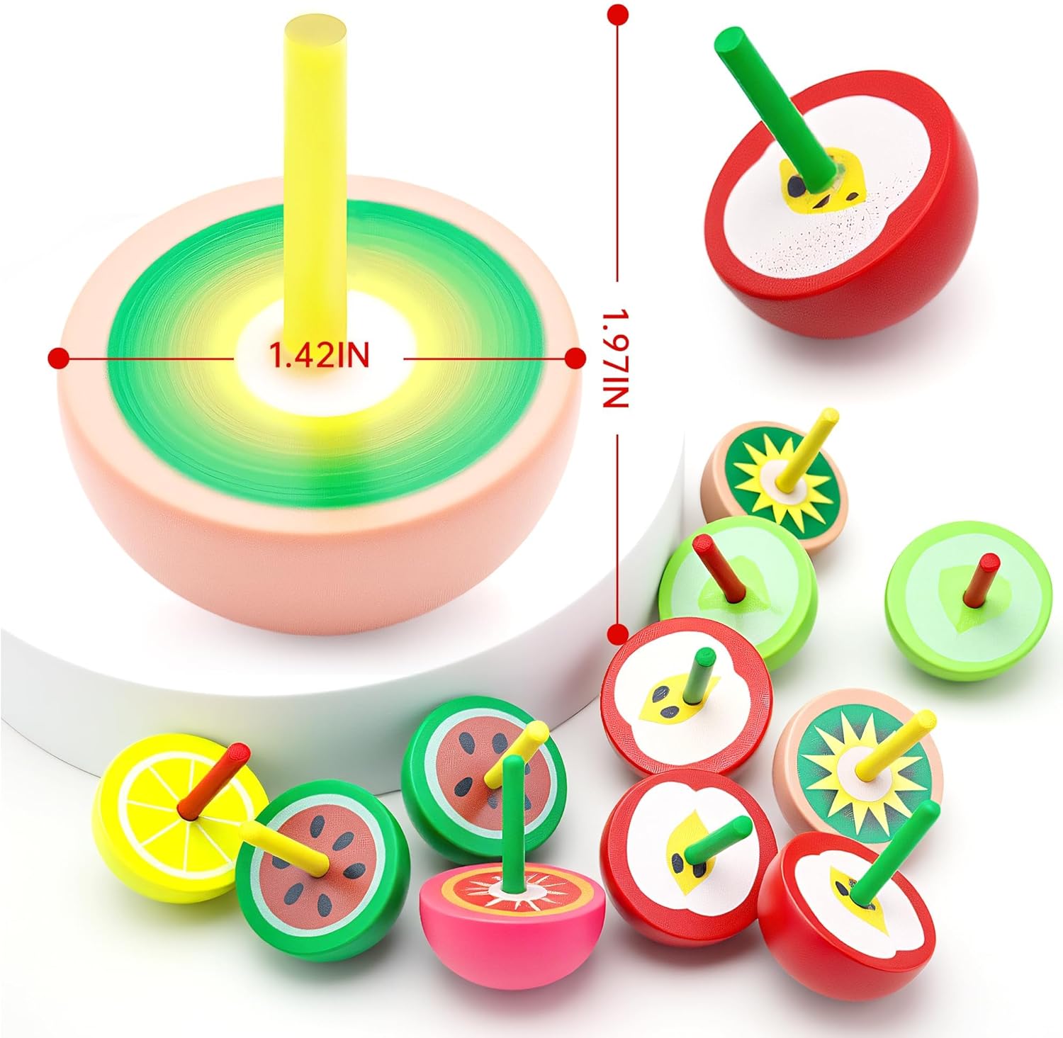 50 Pcs Fruit Spinning Tops Fun Wooden Spin Tops Gyroscope Wood Spinner Kindergarten Educational Toys Class Prizes Kid Gifts