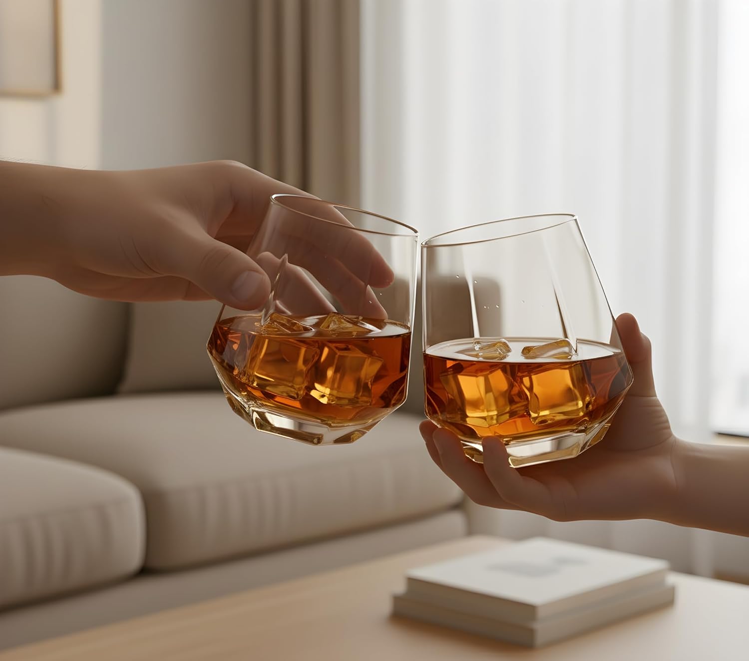 Prism Whiskey Glasses Set of 6-10oz - Ideal for Scotch, Bourbon, Cocktails & Special Occasions (Amber)