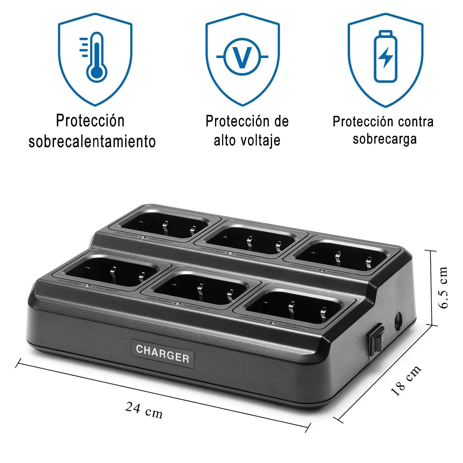 Walkie Talkie PMR446 Licencia Libre Radiobidireccional,16 Canales Walkie Talkies 1500mAh Radio de Largo Alcance Profesional Walkie Talkie,con Cargador de 6 Vías y Auriculares (Negro, 6 Piezas)