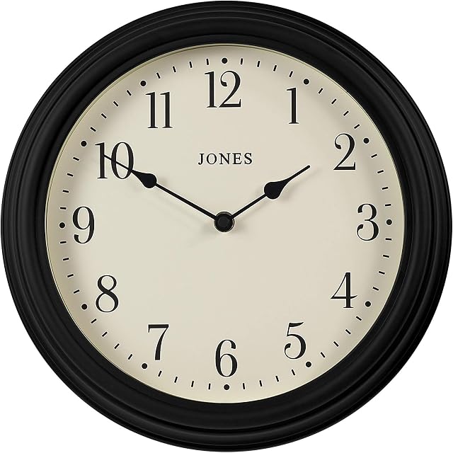 Jones Clocks® Venetian Wall Clock - Round Wall Clock - Classic Traditional Design - Designer Wall Clock - Kitchen Clock - Living Room Clock - Office Clock - Decorative Case (Black/Arabic Numerals)