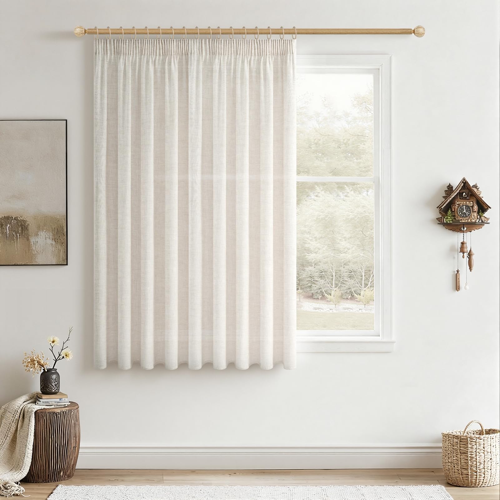 CUTEWIND Gardinen Schienensystem Leinen Elfenbeinweiß Schlicht Vorhänge Kinderzimmer Mädchen Gardinen Küche Modern 1er Set 145 cm Hoch 200 cm Breit, Vorhang Halbtransparente Stores für Wohnzimmer