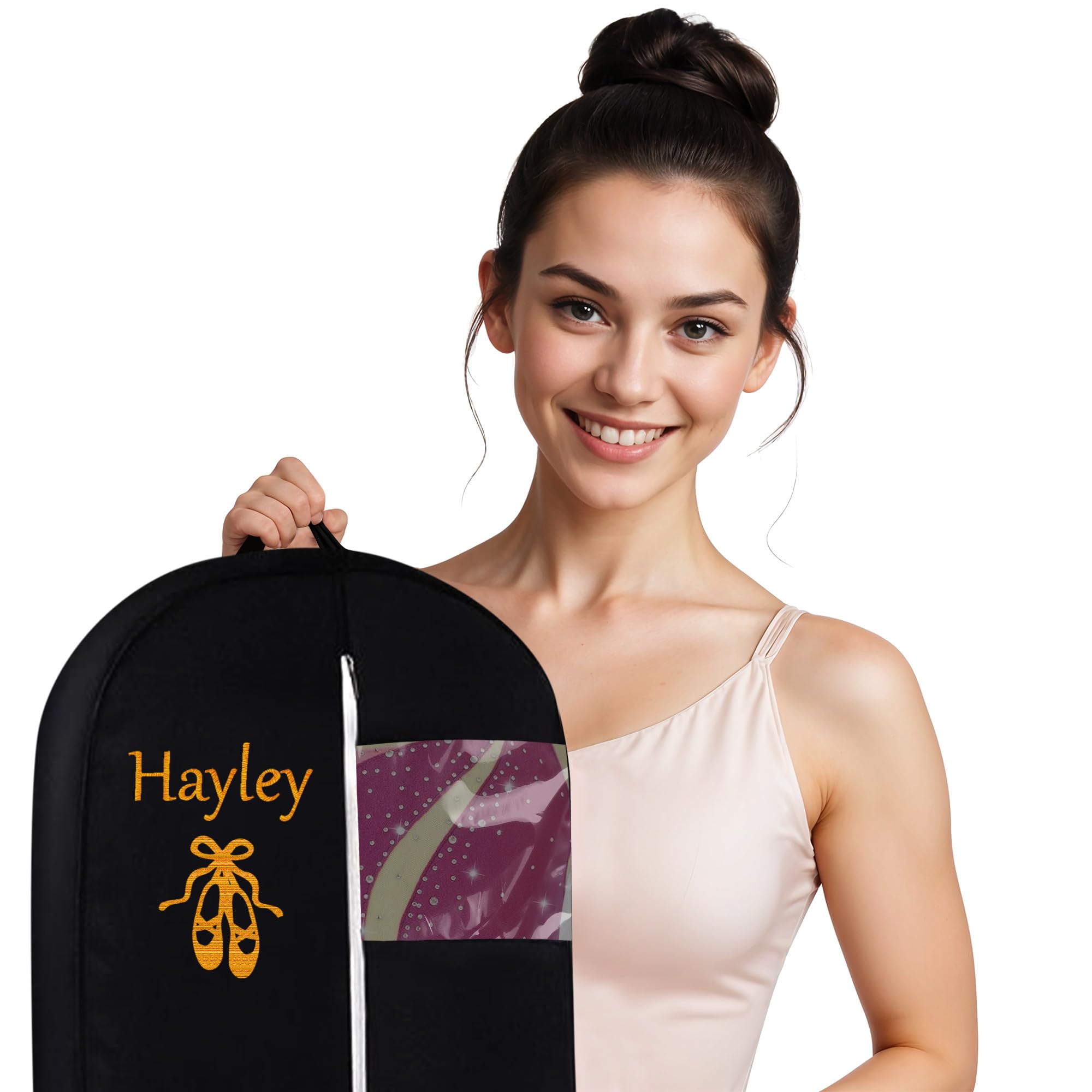 Personalized Garment bag for Hanging Clothes -Embroidered Ballet Dancer Breathable Black Custom Bags With 2 Mesh Pockets for Dancers, Ideal for Dance