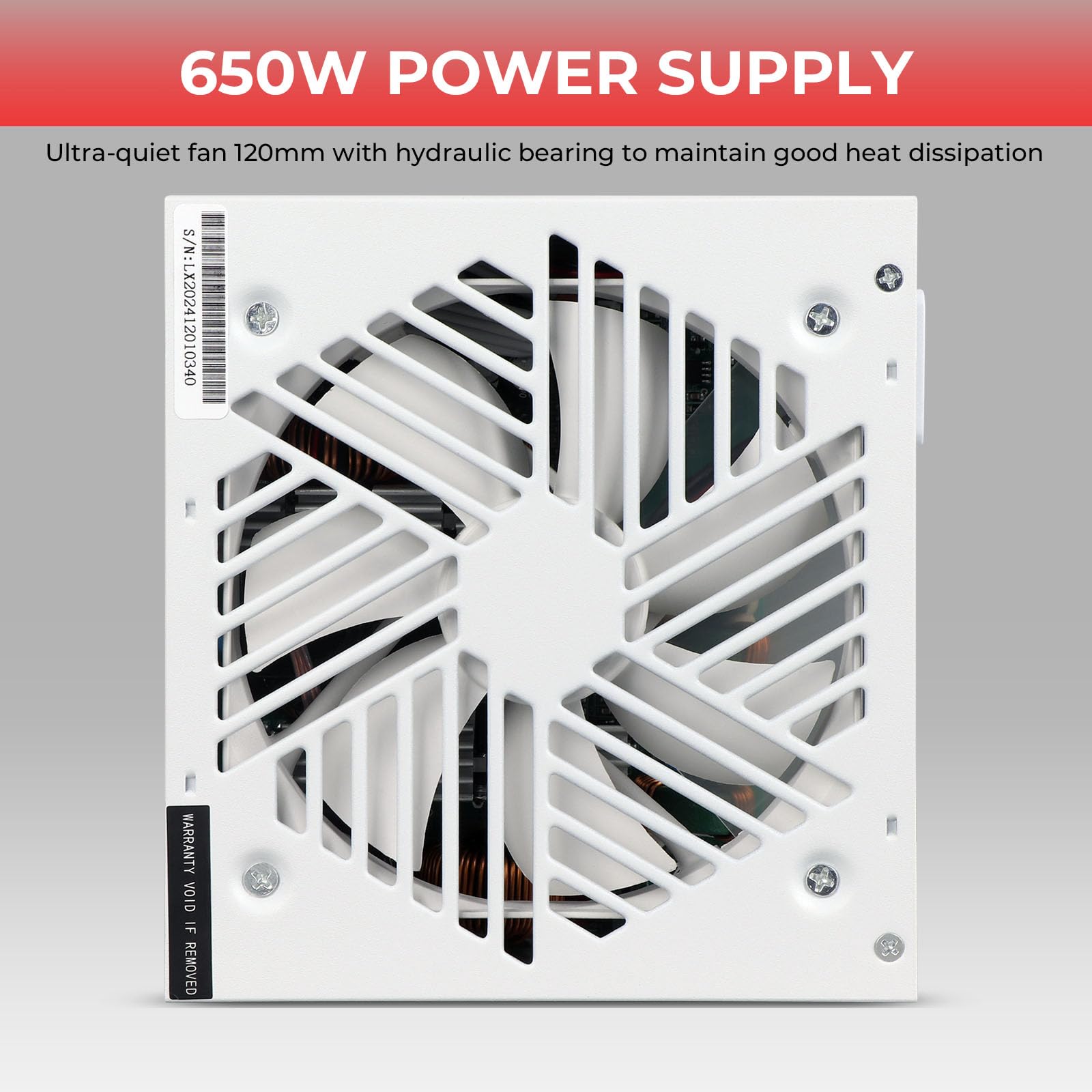 Zasilacz 650 W Standardowy ATX PC PSU 80 Plus Złoty Niemodułowy Pełne Napięcie 110-240 V Aktywny PFC z 20+4-pinowym kablem zasilania płyty głównej do serwera gier stacjonarnych biały