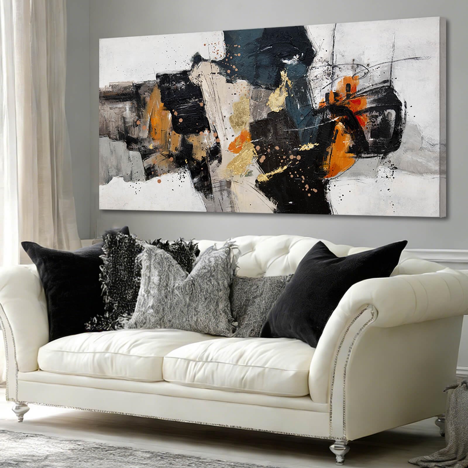 Photo 1 of MLART99 Modern Abstract Canvas Wall Art Black Brown Gray and Gold Textured Painting Minimalist Graffiti Artwork for Living Room Bedroom Office Home Decor 24x48 Inch