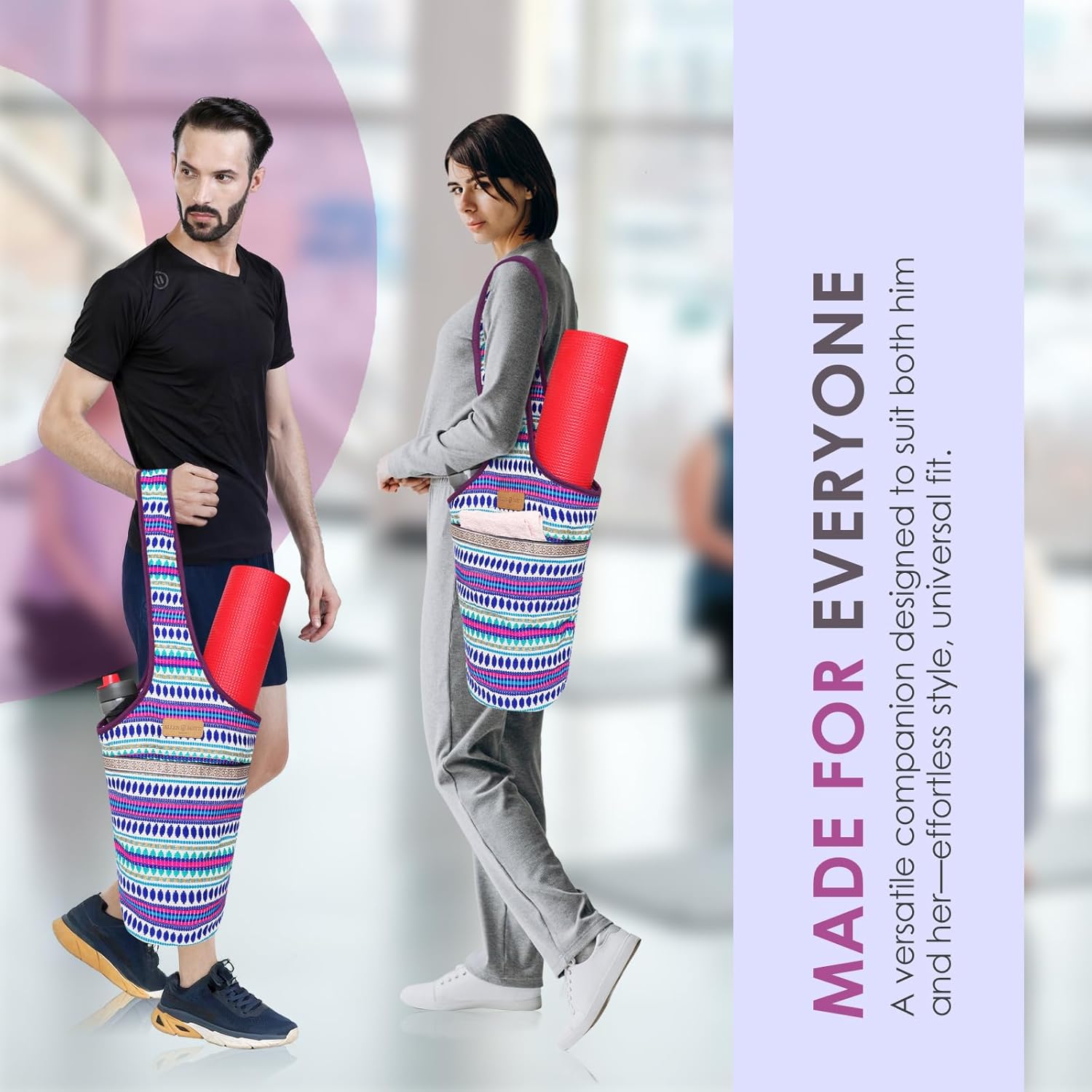 ALLEN & MATE 100% Cotton Unisex Yoga Mat Bag – Versatile Carrier with Mat Straps, Large Storage Pockets Fits Yoga & Pilates Mats - Image 3
