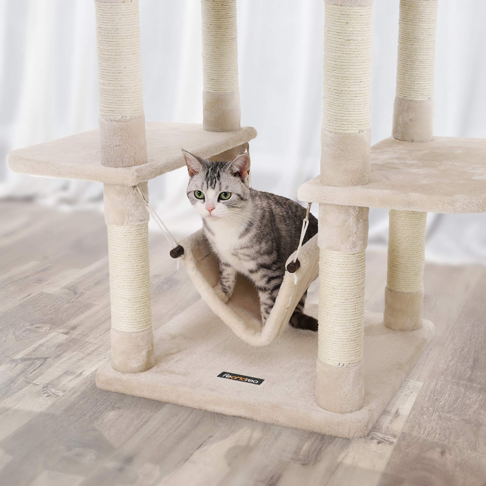 FEANDREA Tiragraffi Gatto Albero Tira Graffi Gioco Giacattolo Gatti Altezza 154 cm in Sisal Naturale PCT86M