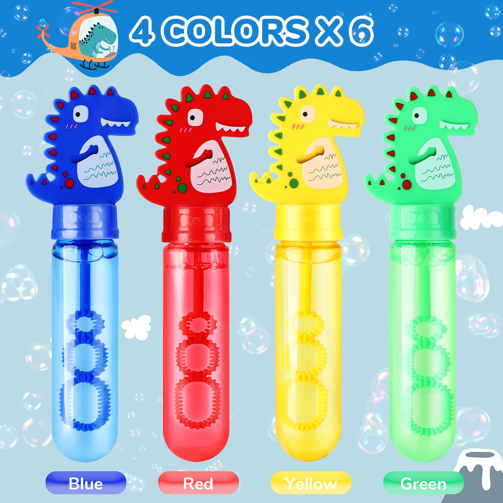 Ucradle 24 Stück Seifenblasen Set für Kinder - Dinosaurier Seifenblasen Stäbe Spielzeug mit 35ml Seifenblasen Nachfüllflasche, Bubble Sticks Geschenke für Hochzeit Party Mitgebsel Kindergeburtstag