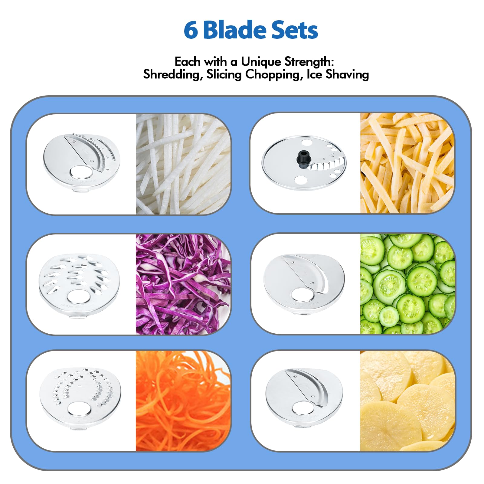 Râpe à fromage électrique, coupe-salade silencieuse, trancheuse électrique 6 en 1 pour la cuisine à domicile, rangement intégré, avec verrou de sécurité, 6 lames et brosse, pour courgettes, fromage