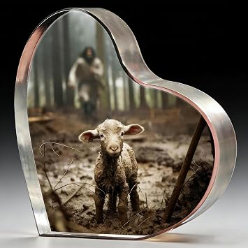 Hefonti Christian Gifts for Women Men, Jesus and Lamb Art with Cross, Birthday Baptism Religious Inspirational Thank You Gift for Mom Sister Friend Home Church Decor