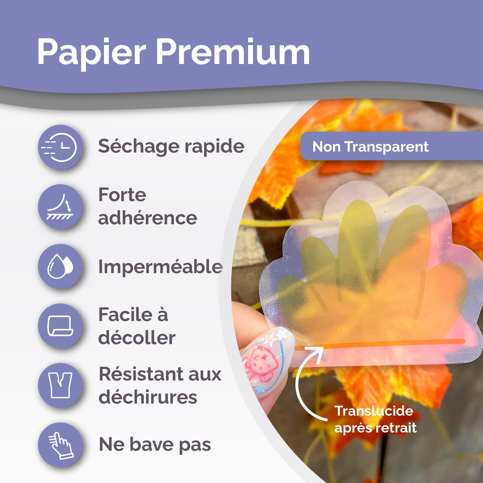 Lot de 62 feuilles de papier autocollant translucide semi-transparent pour imprimante à jet d'encre et imprimante laser, imperméable, séchage rapide, couleurs vives, 20,3 x 27,9 cm, tient bien