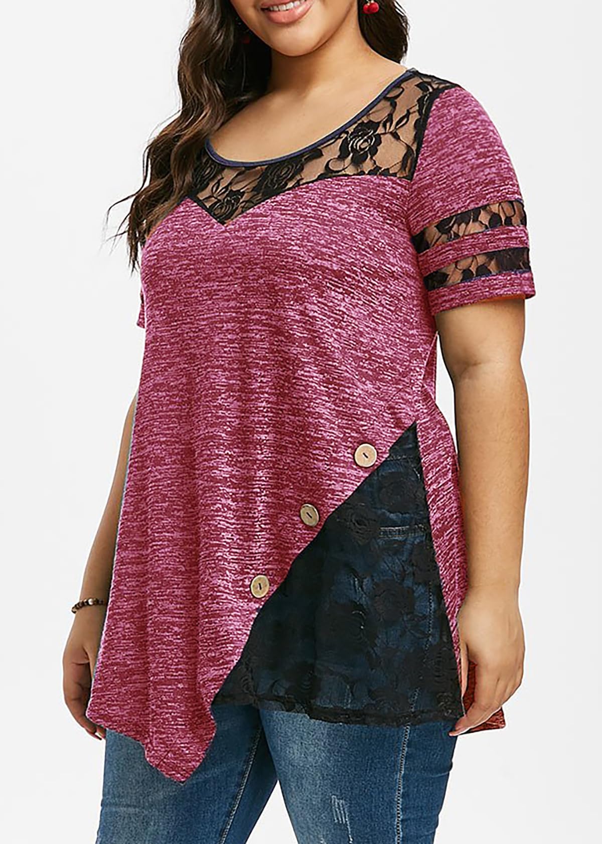 Nihsatin Women's Plus Size Lace up Ribbed Tops Casual T-Shirts Gothic Corset Top: 5508pink 4X-Large
