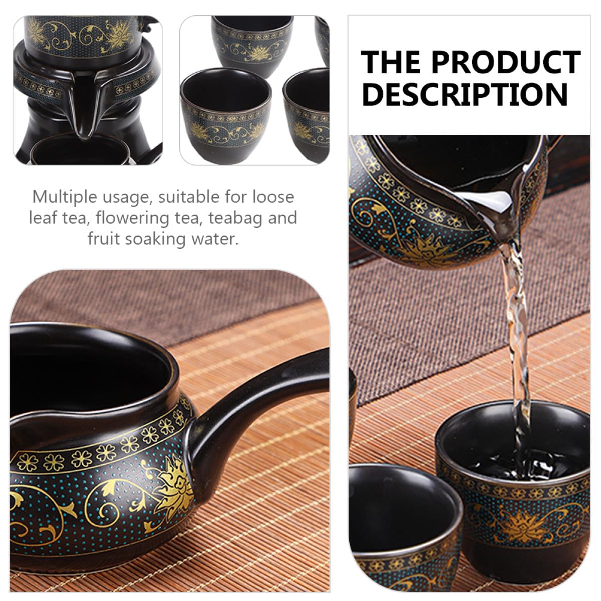 Ciieeo Chinesisches Keramik Teekannen Satz Vintage Kung Fu Teeservice mit 360° Drehbarer Teekanne und Klassischem Muster für Zuhause Büro
