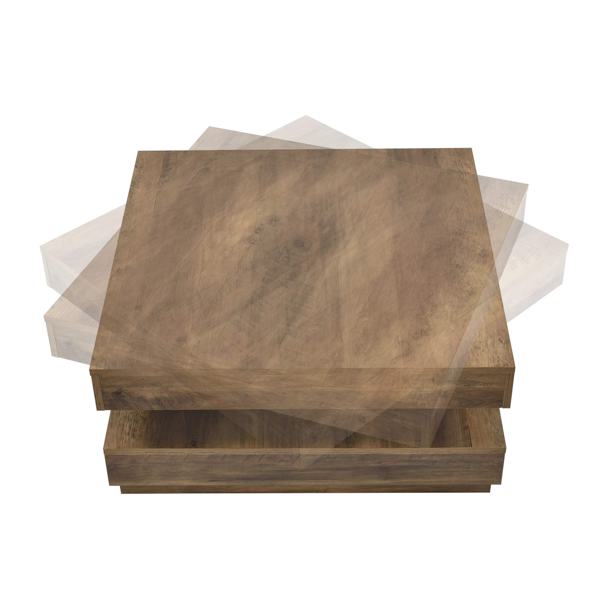 [en.casa] Mesa de Centro Florenz Mesa Baja Cuadrada con Tablero Giratorio y Estante Mueble Auxiliar Mesita para Salón 76 x 76 x 38 cm - Efecto Madera