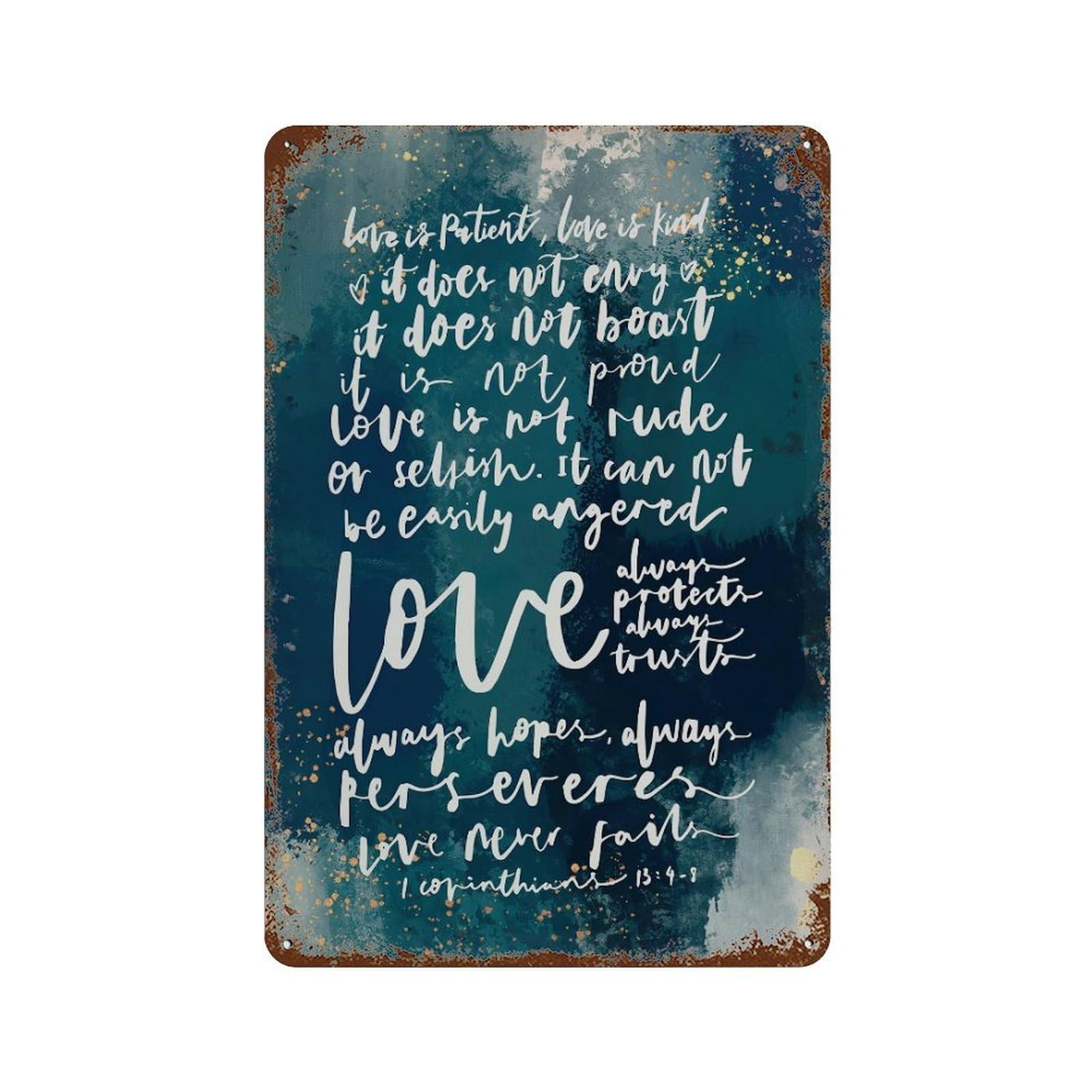 xiaoxiaoshen 1 Corinthians 13 Watercolor Christian Wall Decor Art Metal Tin Poster Modern Home Decor Art Home Bar Shop Decorations Vintage Sign 30x20cm