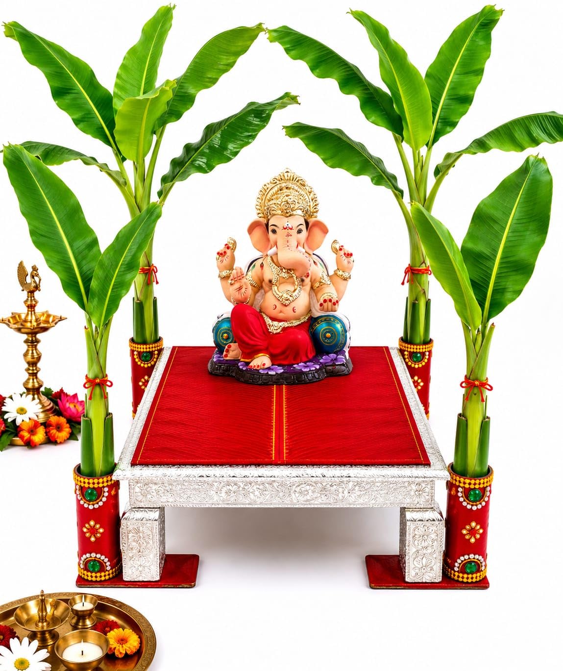 Banana Leaf Stand For Satyanarayan Pooja Metal Holder For Banana Plant, Decorative Banana Tree/Stem Holder for Wedding Festival Temple Entrance Décor | Rust Resistant | Pack of 4-image-14