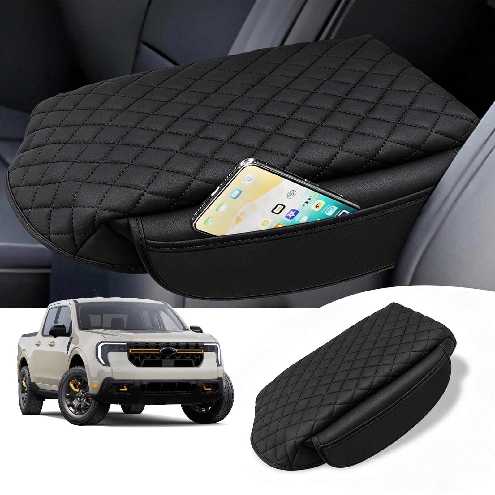 Center Console Cover for Ford Maverick 2022 2023 2024 2025 2026 Armrest Cover Center Console Pad Interior Accessories Car Armrest Seat Box Cover Protector with Pockets Storage Bag