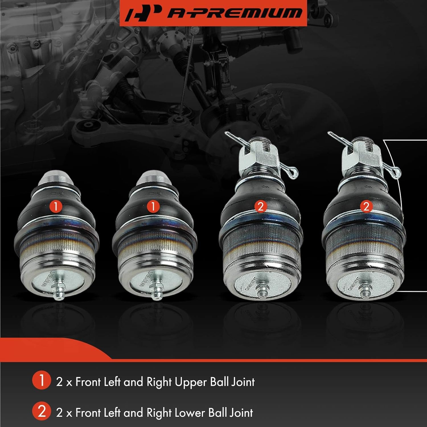 A-Premium Set of 4, Front Upper & Lower Ball Joints Kit, Compatible with Ford E-150 E-250 E-350 Econoline, E-150 E-350 Econoline Club Wagon, E-450 Super Duty