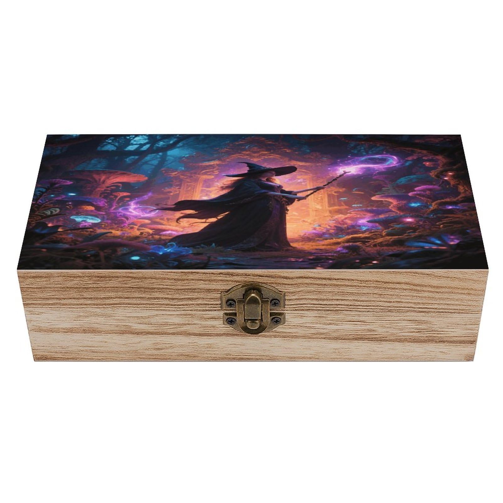 VstaDank Witch in The Mysterious Forest Wooden Box Sturdy Vintage Storage Box with Hinged Lid Exquisite Wood Keepsake Boxes Large Jewelry Case Cute Trinket Holder Unique Gift for Men & Women
