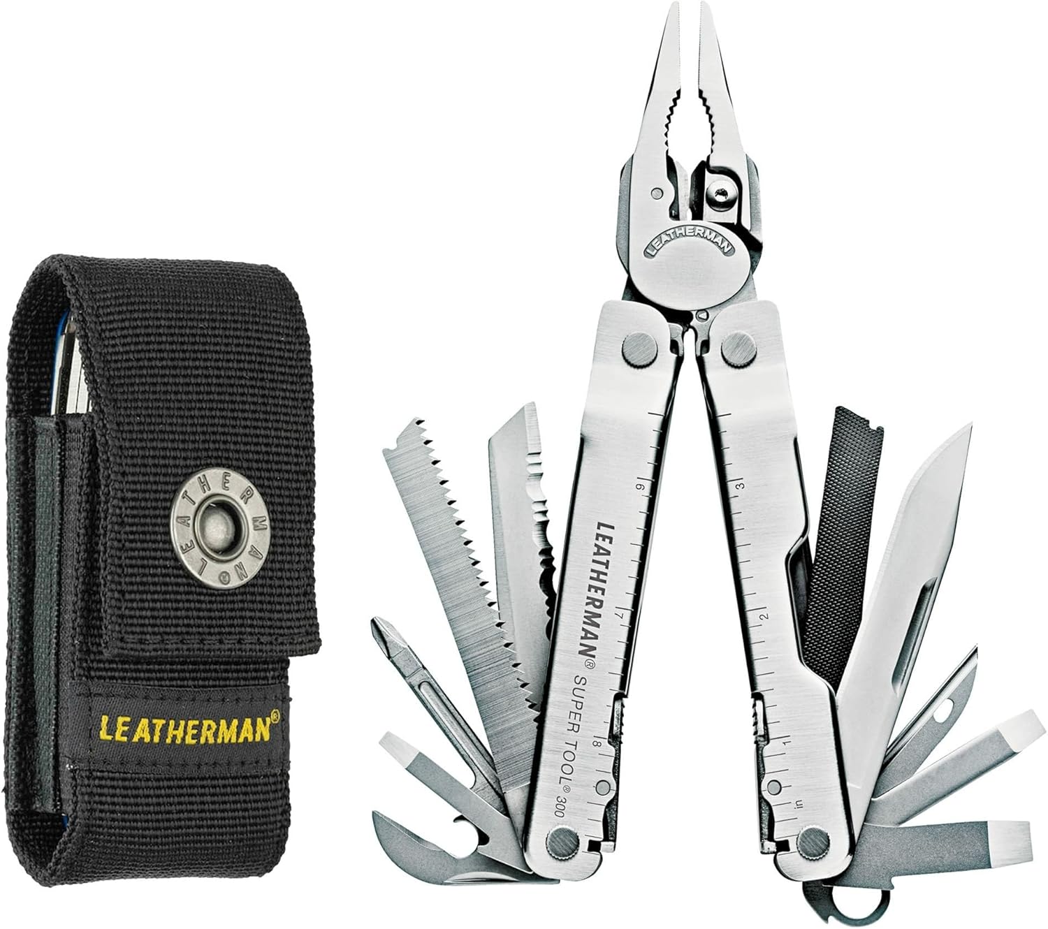 Leatherman Super Tool 300 DIY Multitool - Made in USA and with All Stainless Steel Knives and Locking Tools with a Nylon Sheath - Black