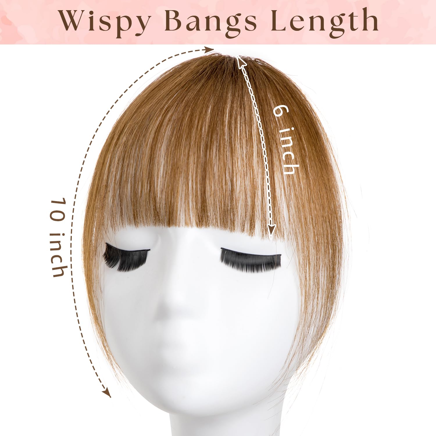 Clip in Bangs 100% Real Human Hair Extensions Wispy Bangs for Women Fake Bangs Clip on Bangs Faux Hair extensions Fringe with Temples (Light Brown) - Image 4