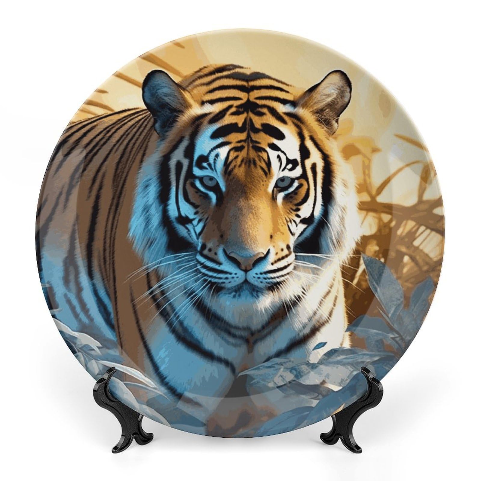 Assiette décorative en porcelaine au motif tigre pour une finition luxe