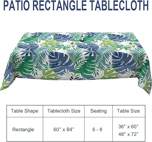 Miniatura 2 de Mantel rectangular para exteriores, 60 x 84 pulgadas, repelente al agua, para mesa de picnic con agujero para sombrilla y cremallera para patio,