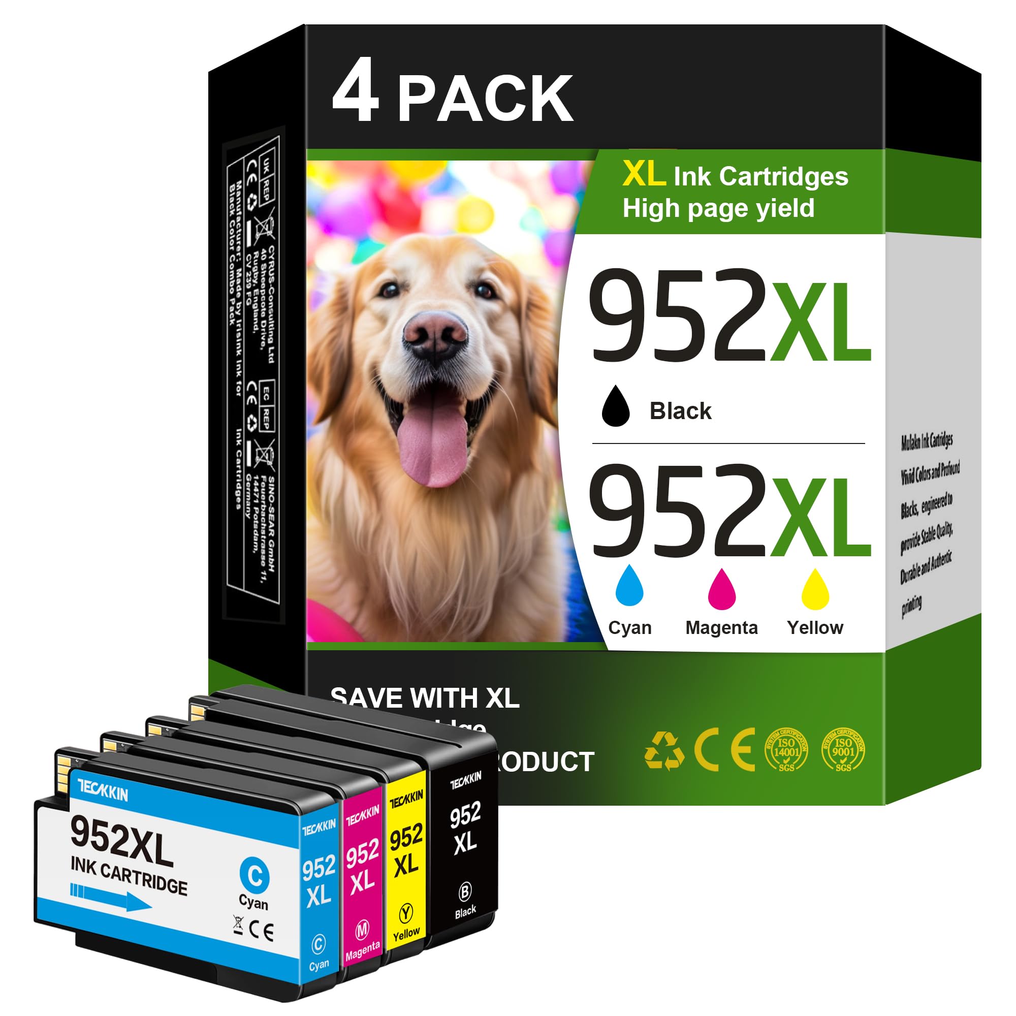 Cartuchos de tinta 952XL (paquete de 4) para cartuchos de tinta HP 952XL, paquete combinado de alto rendimiento para impresoras HP