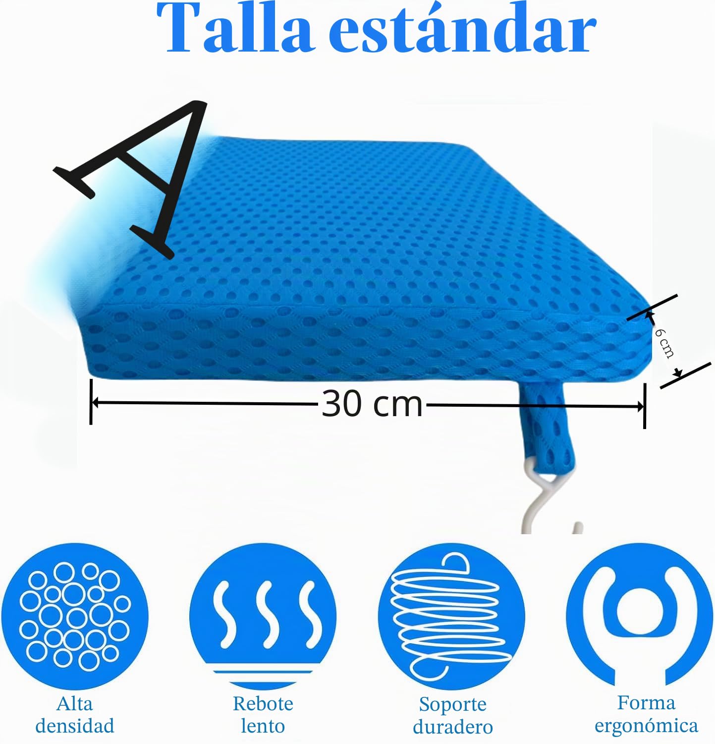 Cojín para Asiento de Ducha, Tela de, Transpirable, Almohadilla de Malla 4D Con Gancho para Sauna, Antideslizante para Personas Mayores, Personas Mayores Y Personas con Discapacidad (Azul, 40*30*6cm)