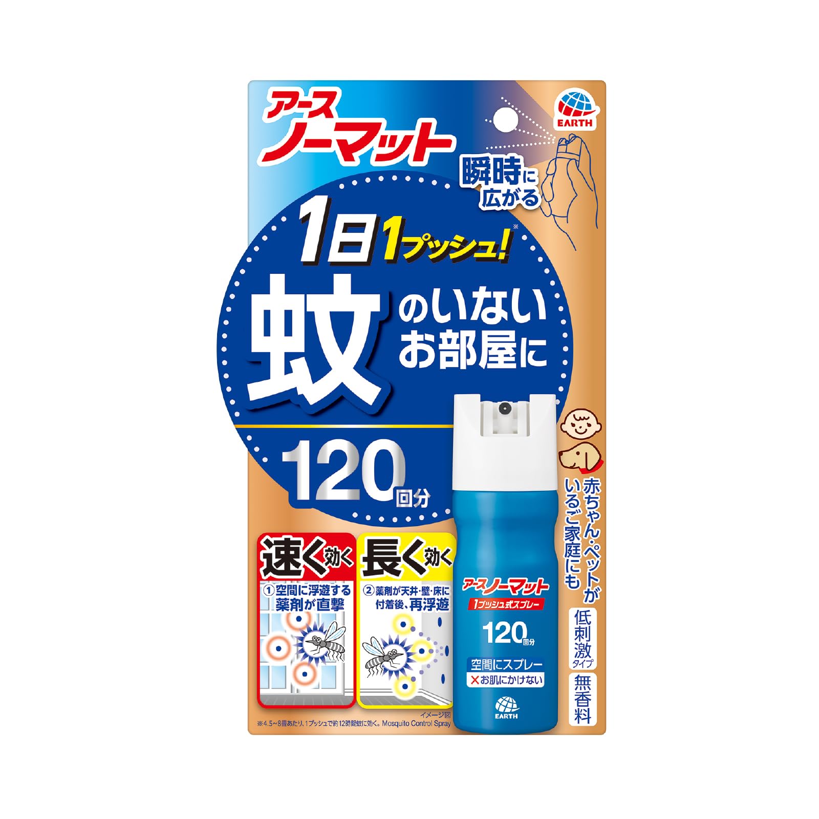 アースノーマット 1プッシュ式スプレー 120回分 ワンプッシュ 蚊取り 無香料…
