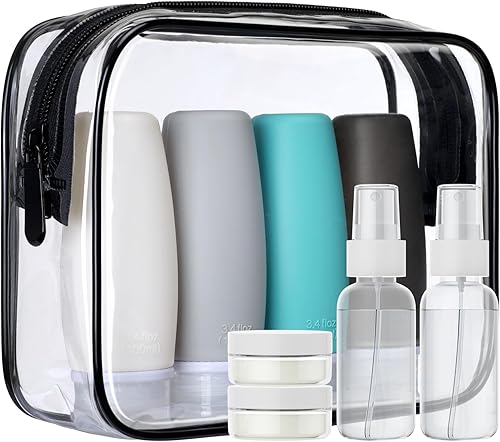 Miniatura 1 de PACKISM TSA Approved Toiletry Bag with Bottles - Travel Essentials 8 Pack Leakproof 3.4oz Silicone Travel Bottles for Toiletries, Shampoo