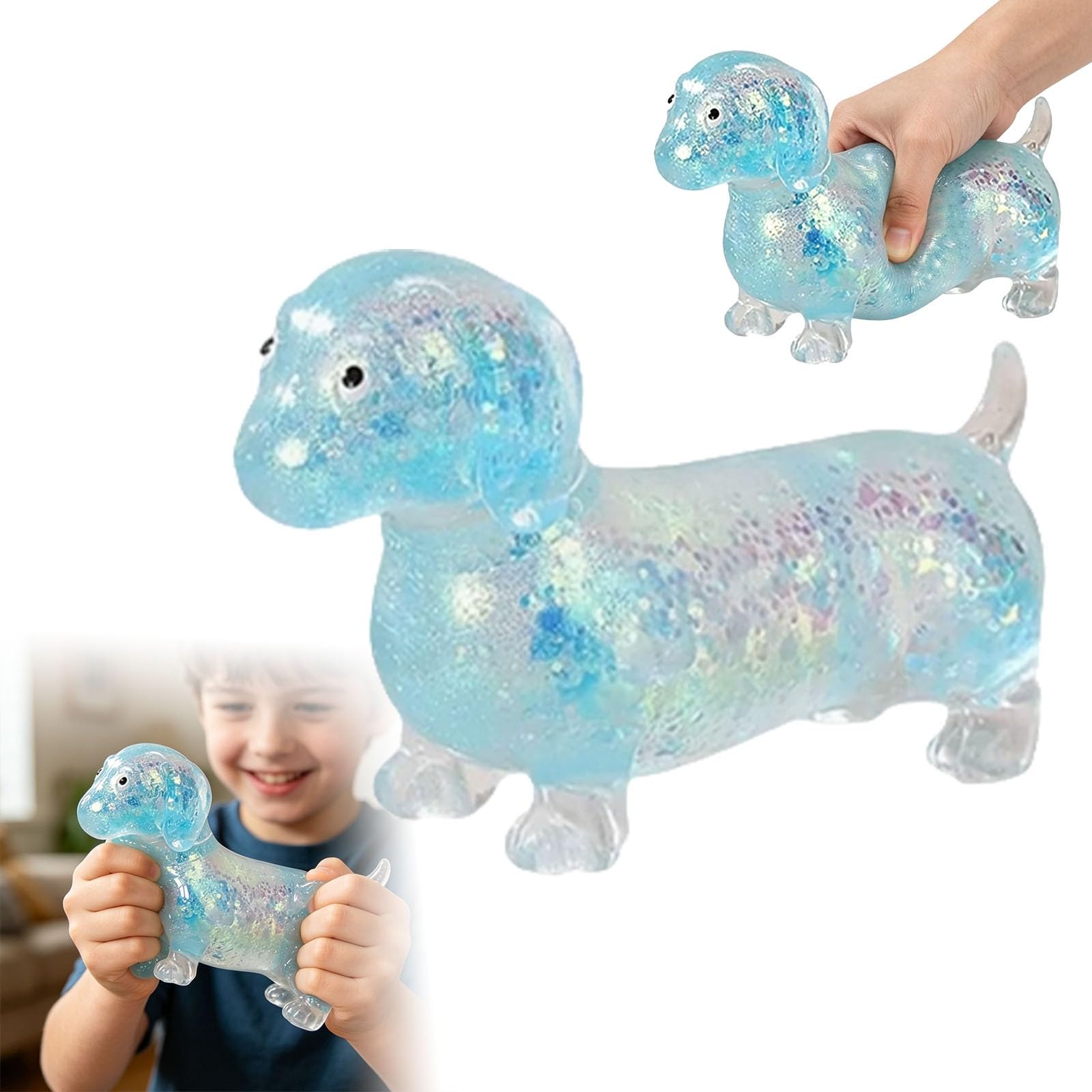 Dachshund Stress Toy, Glitter Sausage Dog Fidget Squeeze, Soft Antistress Sensory Squishy Animal Balls, Fun Mini Dachshund Squeeze Fidget Balls for Office Birthday Party (Blue) — image 1