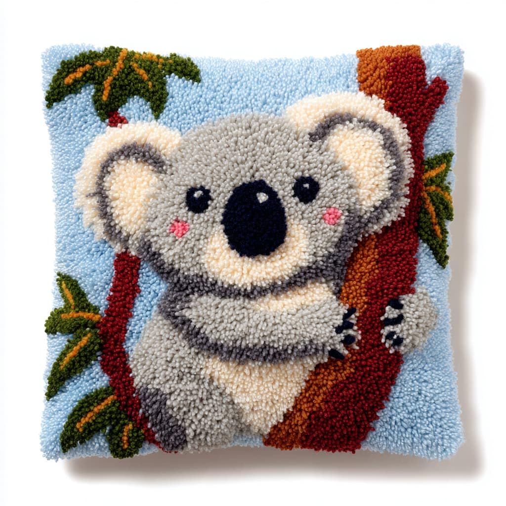 Taxpy Latch Hook Kit, Koala Cushion DIY Pillow Materials Package 43cmX43cm Hooks Knitted Embroidered Carpet Pillow Embroidery Latch Hook Carpet Kit