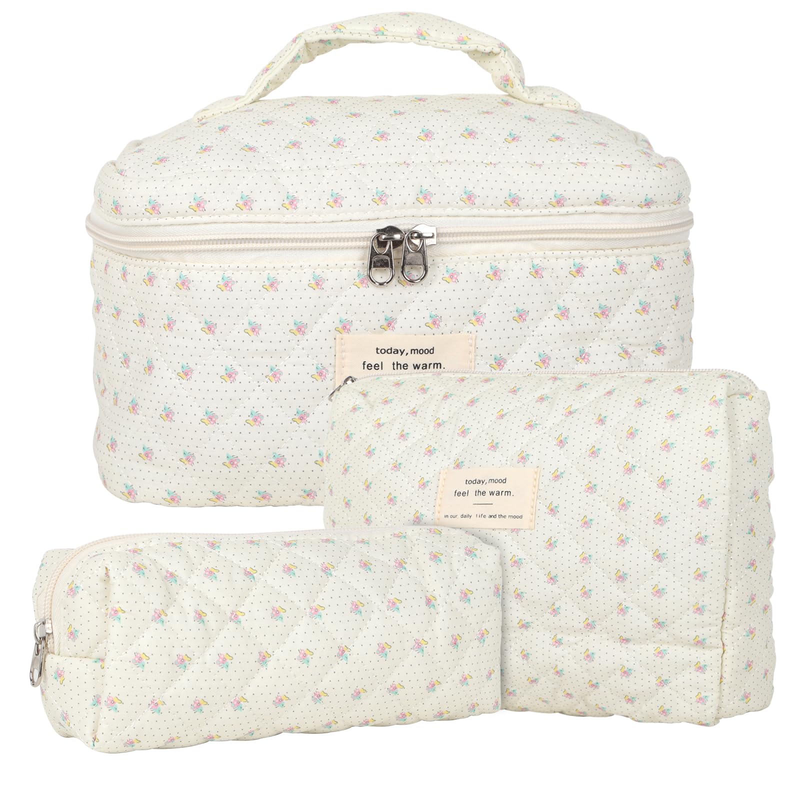 Beauty Case Da Viaggio Donna Grande - Trousse Trucchi In Cotone, 26x16x14 Cm, Design Floreale - Foto 2