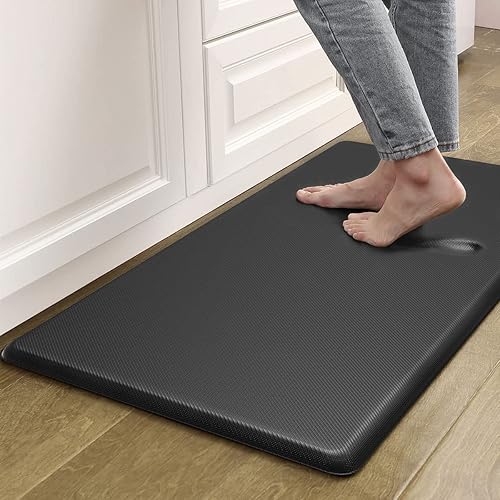Artnice Kitchen Mats for Floor, 0.75" Cushioned Anti Fatigue Mat, Memory Foam Kitchen Rug, Non Slip Waterproof Comfort Mat for Standing, Home, Office (17.3" x 28", Black) - Black - 28"L x 17.3"W x 0.8"Th