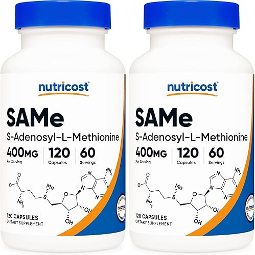 Miniatura 6 de Nutricost SAM-e (S-Adenosil-L-Metionina) 400 mg por porción, 60 porciones, 200 mg por cápsula, 120 cápsulas – Sin OMG, Sin gluten Same, Vegetariano