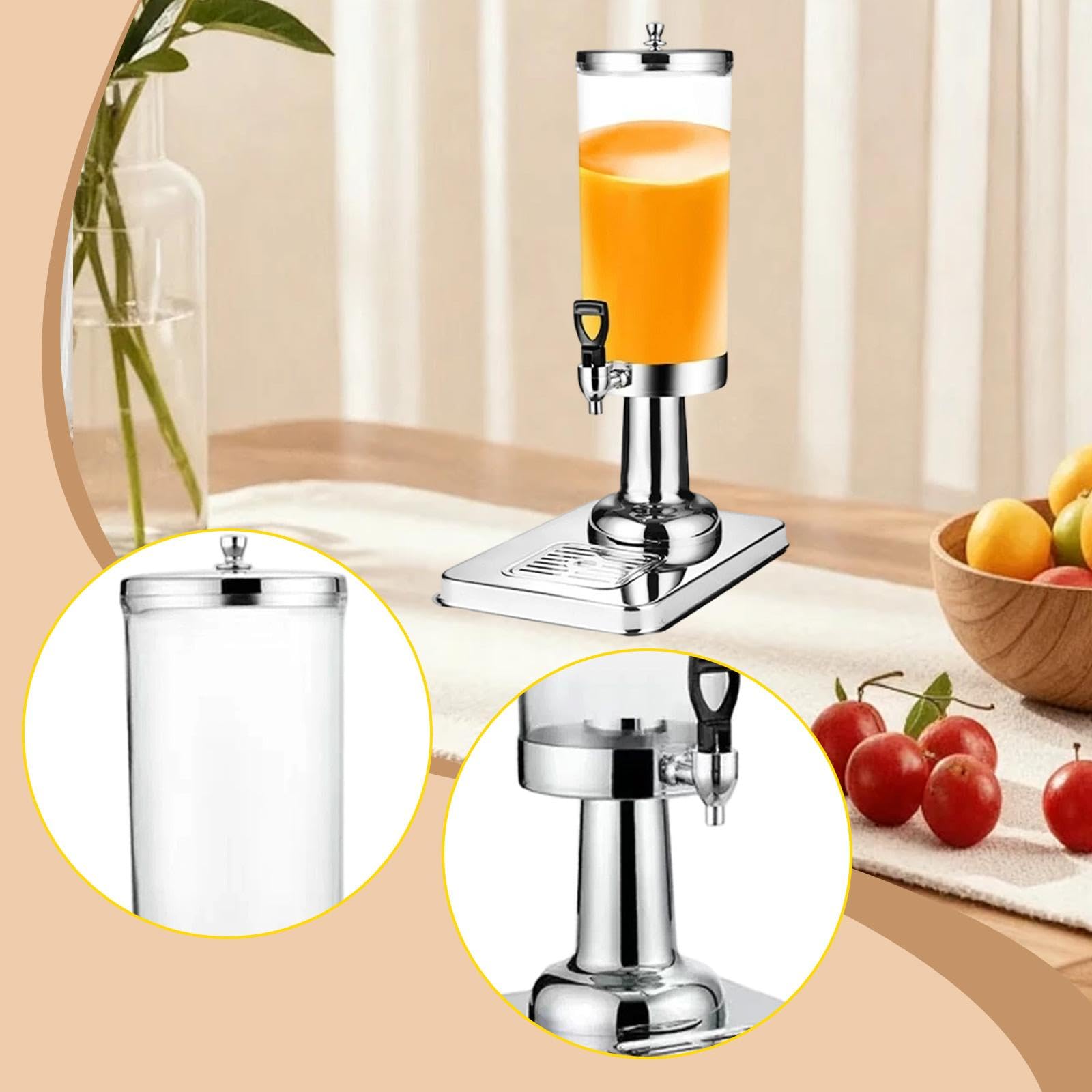 Dispensador de Bebidas con Bandeja Antigoteo, Recipiente de 3 litros para de Hotel, Plata, Individual