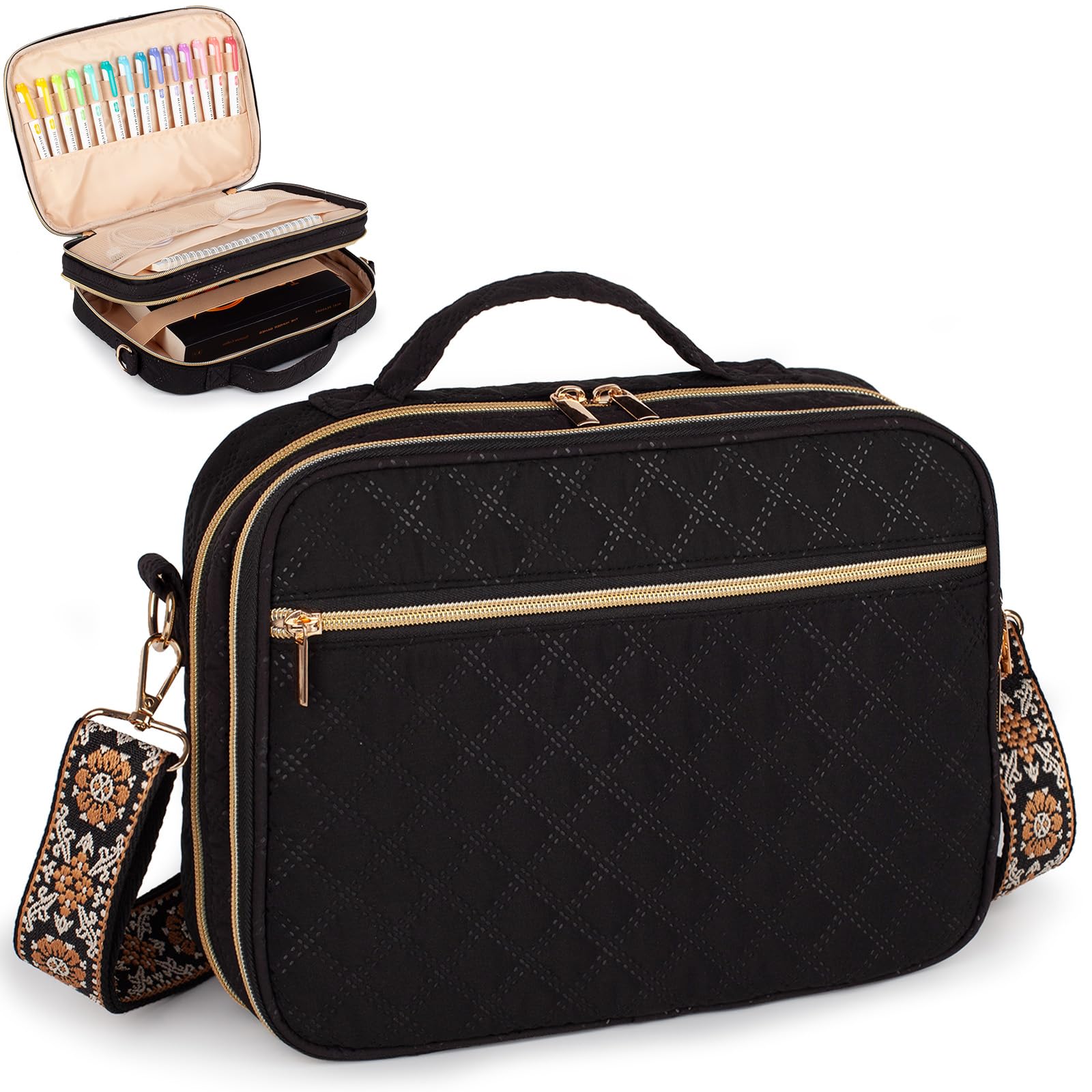 Bunnychill 2 Compartment Bible Cover for Women,Large Bible Case with Handles Shoulder Strap,Carrying Bible Bag Scripture Case Church Bag Bible