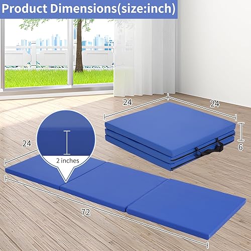 Miniatura 7 de BLKMTY Colchoneta de gimnasia plegable de 2 pulgadas de grosor, para gimnasio, yoga, aeróbico, fitness, colchoneta plegable para niños, con asas de