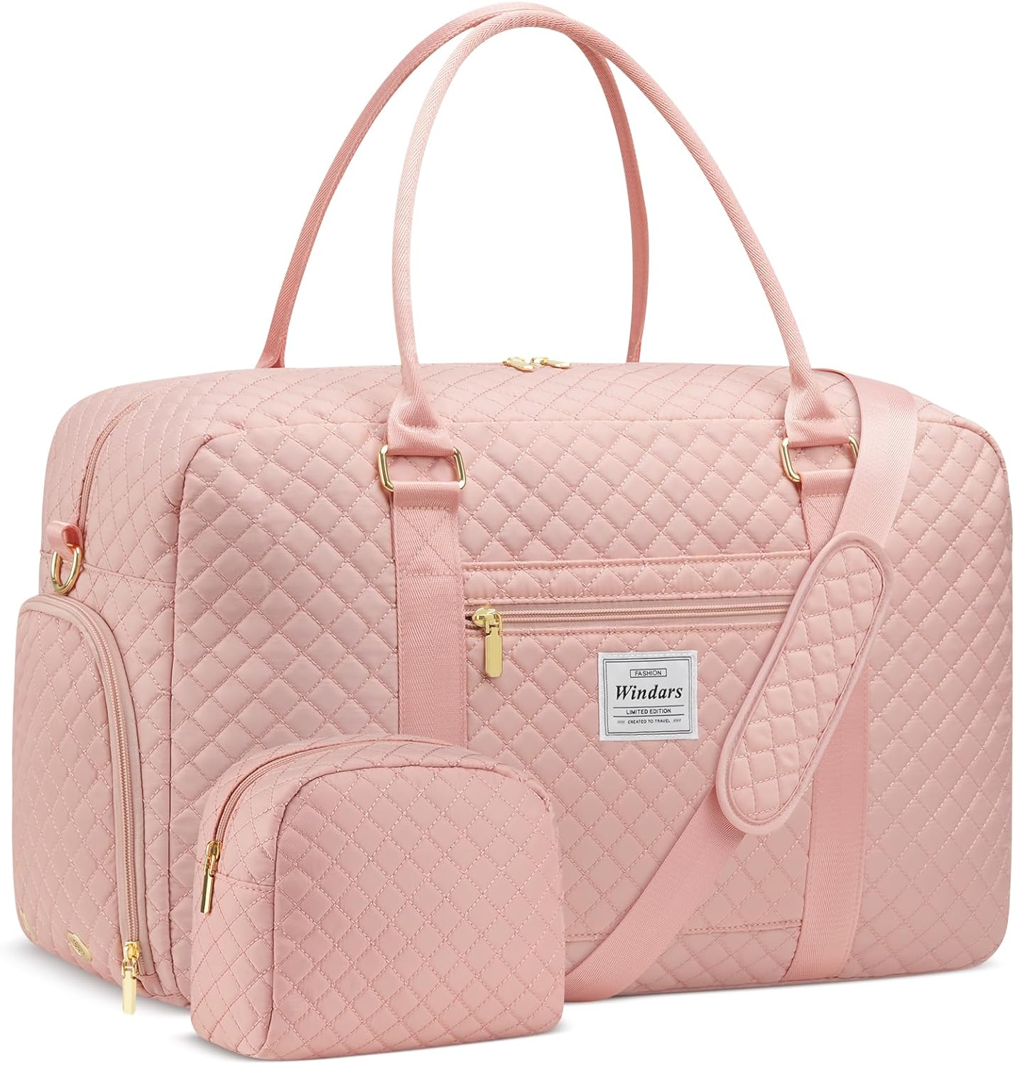 WINDARS Travel Duffle Bag, Weekender Bags for Women with Shoe Compartment, Carry on Overnight Bag with Toiletry Bag & Wet Pocket, Hospital Bags for Labor and Delivery (Pink)
