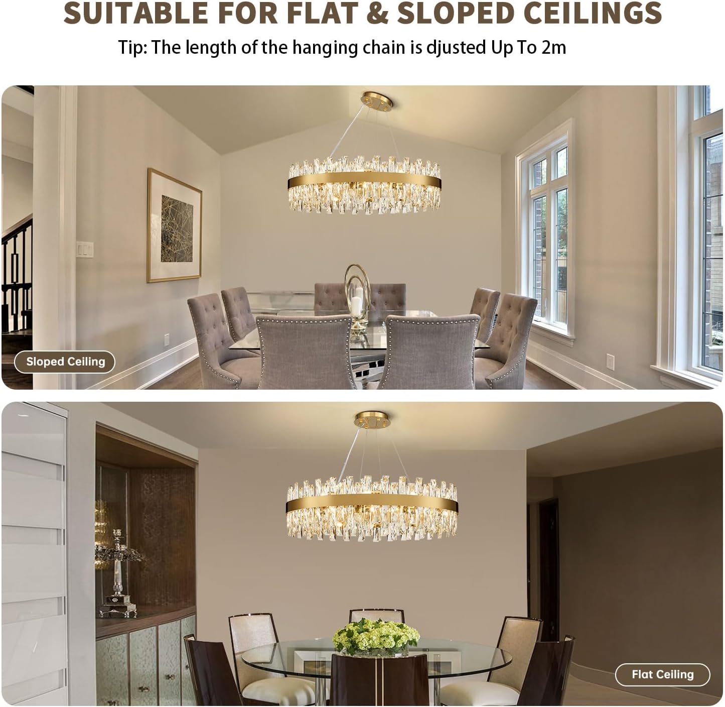 Modern Brass Gold Crystal Chandelier Lights, Round K9 Crystal Raindrop Chandelier, Pendant Ceiling Light Fixtures for Dining Living Dining Room Bedroom, Diameter 30 inches