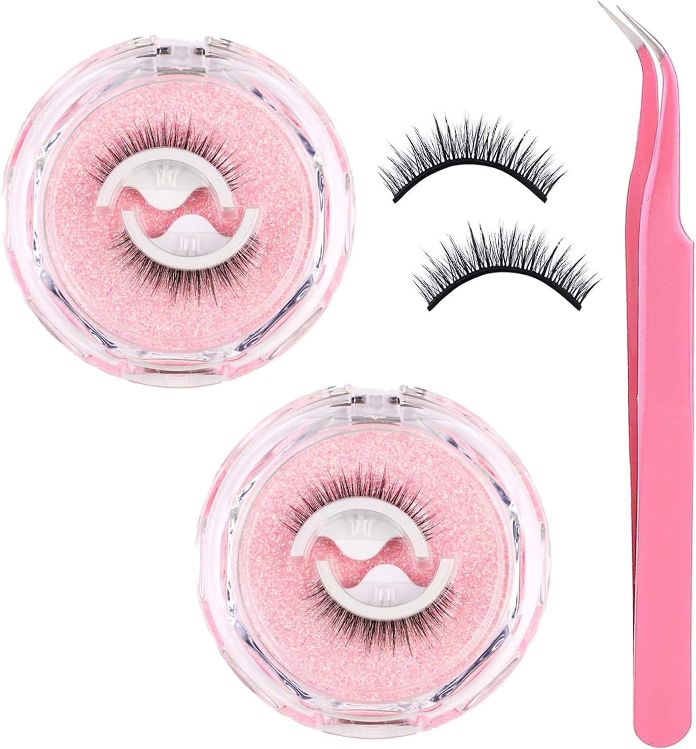 Reusable Adhesive Eyelashes,2 Pairs Self Adhesive Eyelashes and A Pink