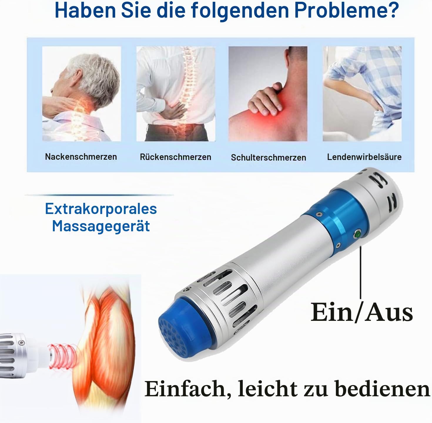 Stoßwellentherapie Maschine, ED Stoßwellentherapie Gerät Extrakorporale Stoßwellen Fokussierte Therapie Tiefes Gewebe Muskel Massage für Körperpercussion Muskelentspannung und Schmerzlinderung