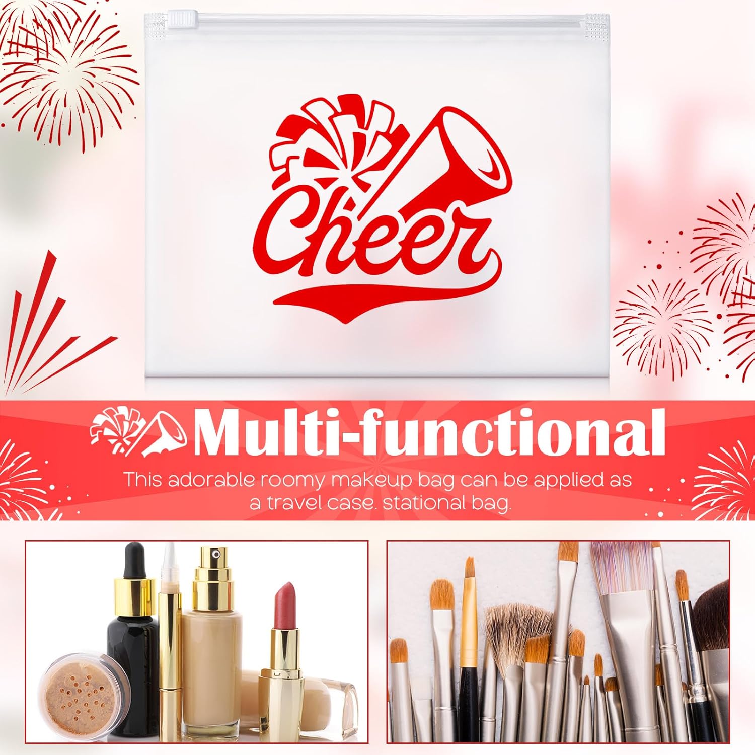 Sunnyray 60 Pcs Cheer Team Gifts Bulk Cosmetic Makeup Bags for Cheerleader Sport Team Inspirational EVA Bag Women Makeup Toiletry Bags Pouch with Zipper(Red) - Image 5