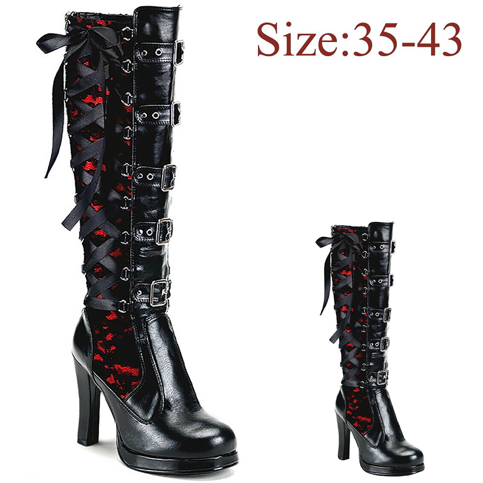 Botas de Invierno Mujer Zapatos Atados Cruz Boots kneeth Cuero Cosplay Gótico Mujeres Fashion Plataforma inclina Las Botas de Las Mujeres