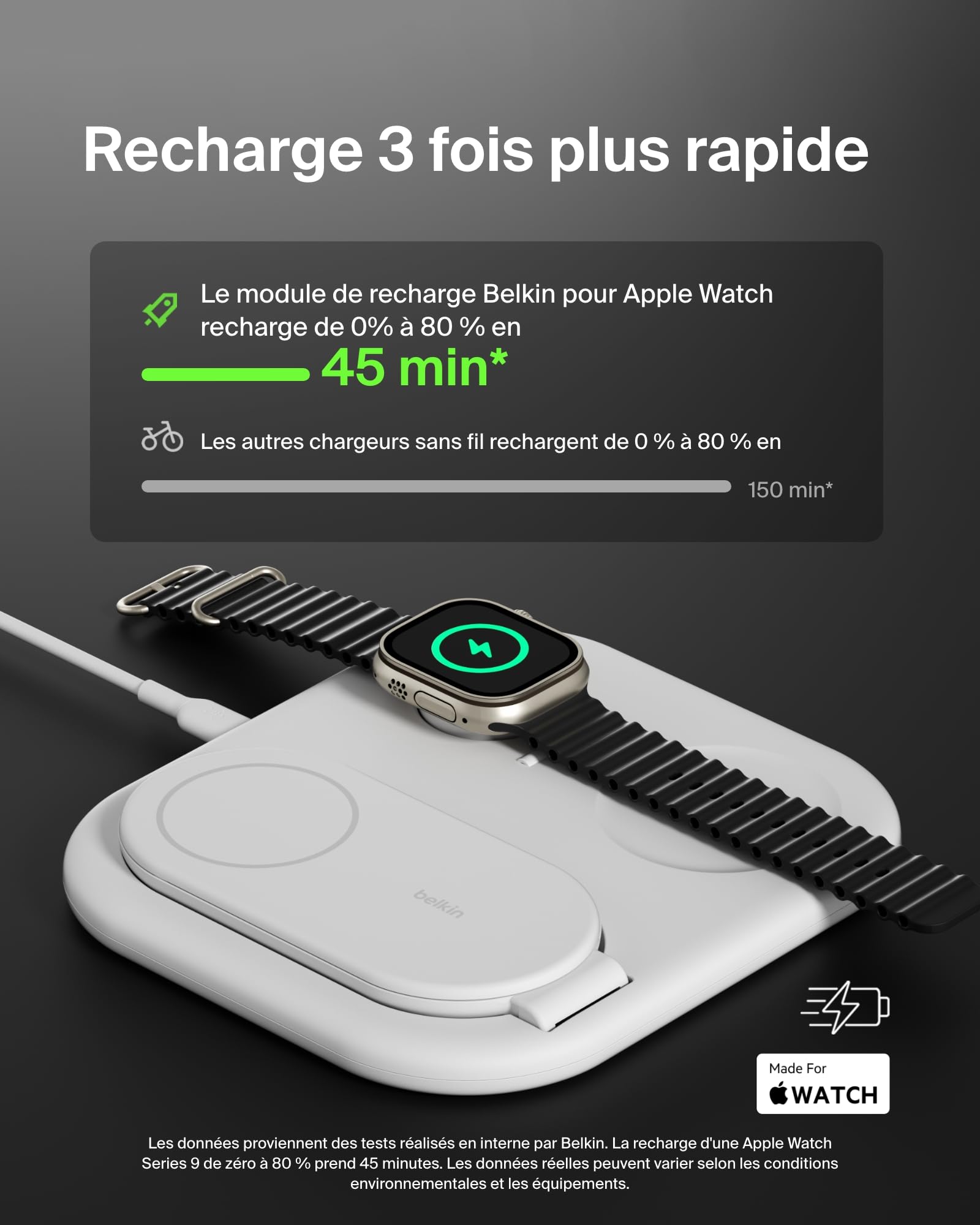 Belkin BoostCharge Socle de Recharge 2-en-1 aimanté et Pliable Qi2, 15W, Compatible MagSafe Chargeur sans Fil, Recharge Rapide, Apple iPhone 17, iPhone Air, Pixelsnap, Adaptateur Inclus - Blanc