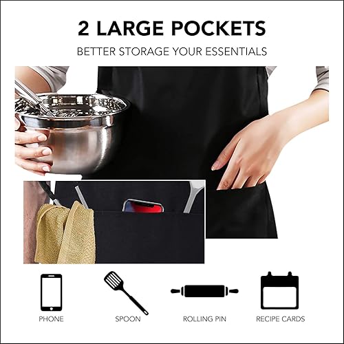 Miniatura 5 de Funny Aprons Black Kitchen Chef Apron, 2 Pockets Adjustable Neck Strap for Cooking Baking BBQ Birthday Gifts